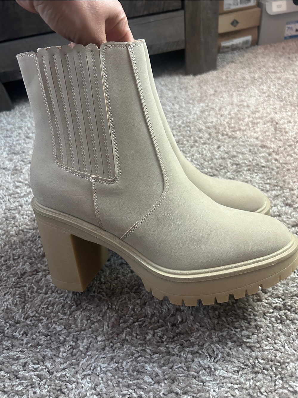 NWOT Oasis Society Block Heel Boot - Beige